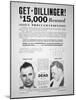 Reward Poster for John Dillinger, 1933-null-Mounted Giclee Print