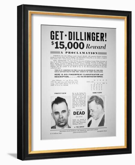 Reward Poster for John Dillinger, 1933-null-Framed Giclee Print