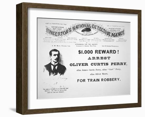 Reward Poster for the Arrest of Oliver Perry Issued by Pinkerton's National Detective Agency, 1891-American-Framed Giclee Print