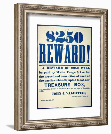 Reward Poster for the Attempted Robbery of the Wells Fargo 'Treasure Box', Issued 20th October 1875-American-Framed Giclee Print