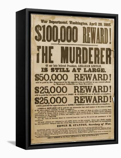 Reward Poster of Lincoln Assassins-null-Framed Stretched Canvas