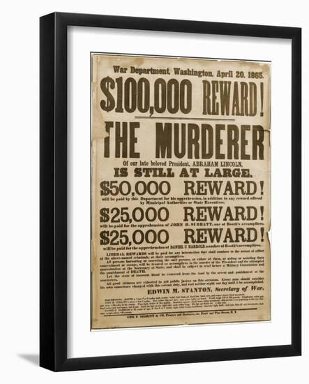 Reward Poster of Lincoln Assassins-null-Framed Art Print