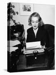 Actress Carole Lombard Typing While Holding Pencil Firmly in Her Mouth-Rex Hardy Jr.-Premier Image Canvas