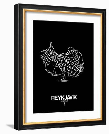 Reykjavik Street Map Black-NaxArt-Framed Art Print