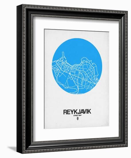 Reykjavik Street Map Blue-NaxArt-Framed Art Print