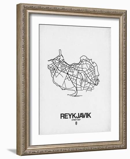 Reykjavik Street Map White-NaxArt-Framed Art Print