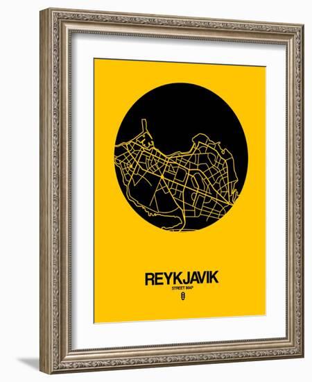 Reykjavik Street Map Yellow-NaxArt-Framed Art Print