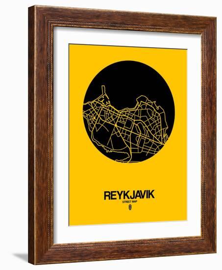 Reykjavik Street Map Yellow-NaxArt-Framed Art Print