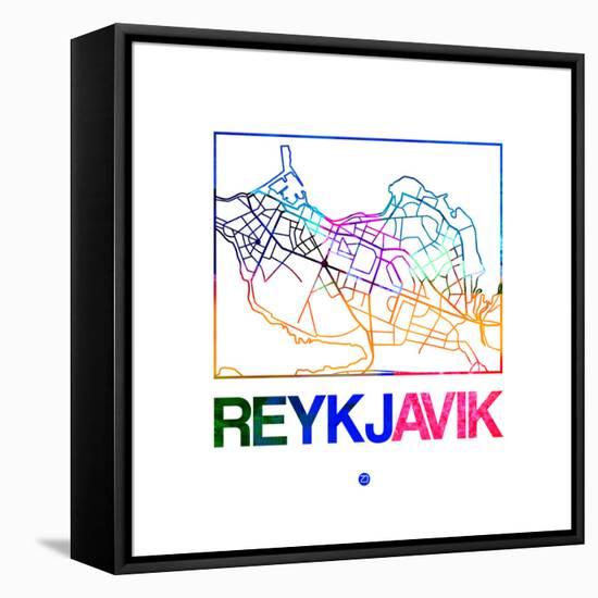 Reykjavik Watercolor Street Map-NaxArt-Framed Stretched Canvas