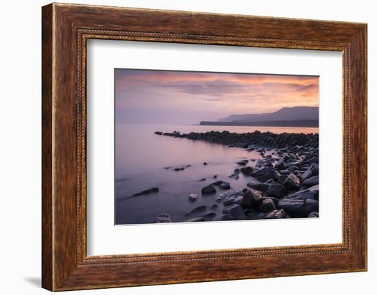 RF - Clavells Pier, Kimmeridge Bay, at sunset, The Purbecks, Dorset, UK, June 2017.-Ross Hoddinott-Framed Photographic Print