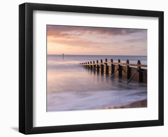 RF - Groyne/sea defense at Dawlish Warren at dawn, South Devon, UK-Ross Hoddinott-Framed Photographic Print