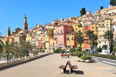 View of Promenade and Old Medieval Town with Multicolored Houses of Menton on French Riviera in Fra-rglinsky-Framed Photographic Print