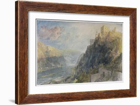 Rheinfels Looking to Katz and Gourhausen, 1817 (W/C and Gouache on Paper)-J. M. W. Turner-Framed Giclee Print