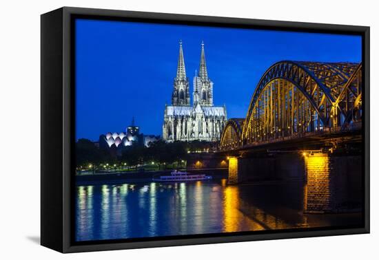 Rhine Bridge and Cathedral of Cologne Above the River Rhine at Night-Michael Runkel-Framed Premier Image Canvas