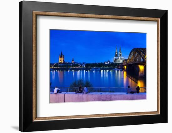 Rhine Bridge and Cathedral of Cologne Above the River Rhine at Night-Michael Runkel-Framed Photographic Print