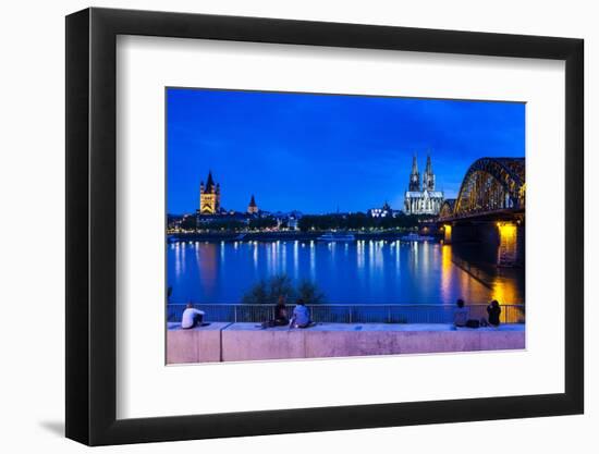 Rhine Bridge and Cathedral of Cologne Above the River Rhine at Night-Michael Runkel-Framed Photographic Print