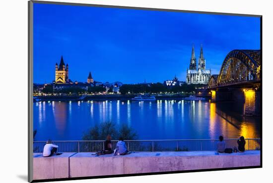 Rhine Bridge and Cathedral of Cologne Above the River Rhine at Night-Michael Runkel-Mounted Photographic Print