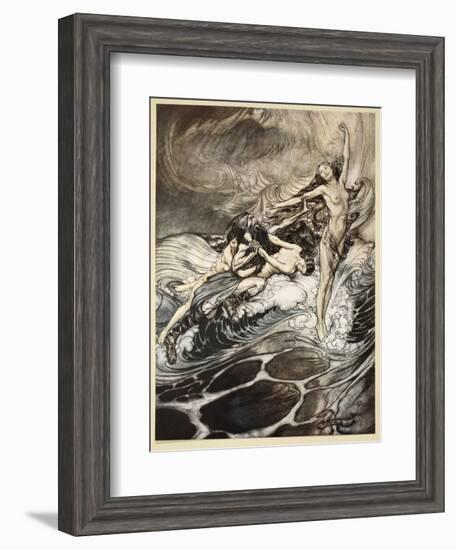 Rhinemaidens obtain possession of ring, illustration from 'Siegfried and the Twilight of Gods'-Arthur Rackham-Framed Giclee Print