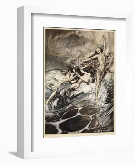 Rhinemaidens obtain possession of ring, illustration from 'Siegfried and the Twilight of Gods'-Arthur Rackham-Framed Giclee Print