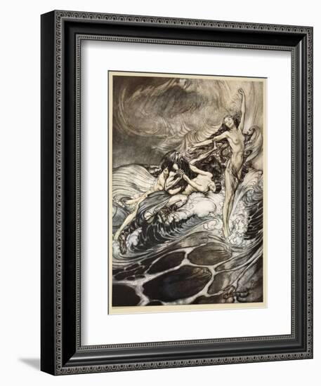 Rhinemaidens obtain possession of ring, illustration from 'Siegfried and the Twilight of Gods'-Arthur Rackham-Framed Giclee Print