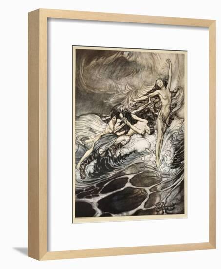 Rhinemaidens obtain possession of ring, illustration from 'Siegfried and the Twilight of Gods'-Arthur Rackham-Framed Giclee Print