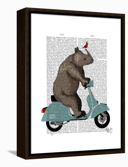 Rhino on Moped-Fab Funky-Framed Stretched Canvas