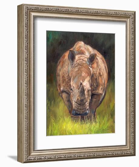 Rhino straight on-David Stribbling-Framed Art Print