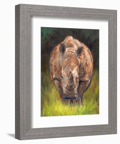 Rhino straight on-David Stribbling-Framed Art Print