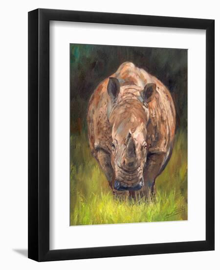 Rhino straight on-David Stribbling-Framed Art Print