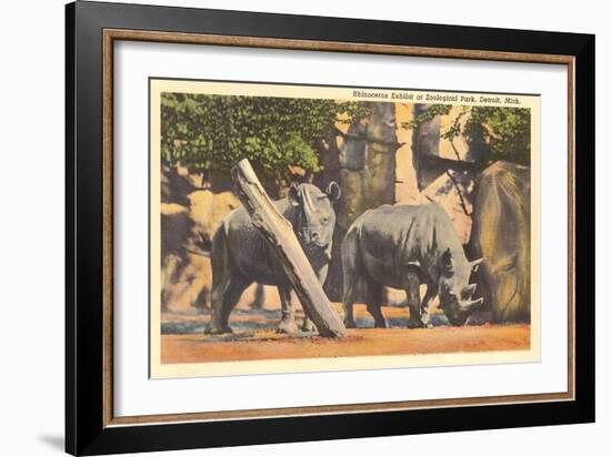 Rhinoceros at Zoo, Detroit, Michigan-null-Framed Art Print