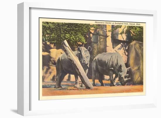 Rhinoceros at Zoo, Detroit, Michigan-null-Framed Art Print