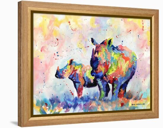 Rhinos-Sarah Stribbling-Framed Stretched Canvas