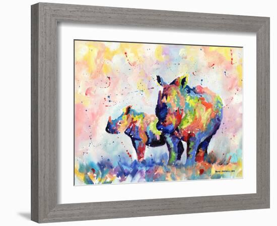 Rhinos-Sarah Stribbling-Framed Art Print