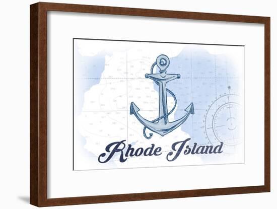 Rhode Island - Anchor - Blue - Coastal Icon-Lantern Press-Framed Art Print