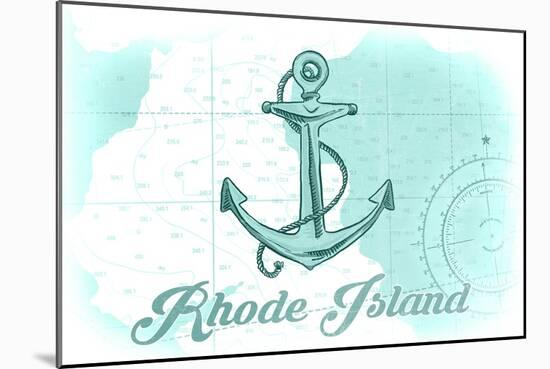 Rhode Island - Anchor - Teal - Coastal Icon-Lantern Press-Mounted Art Print