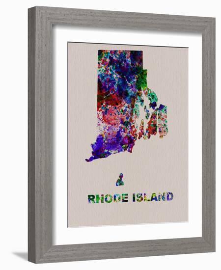 Rhode Island Color Splatter Map-NaxArt-Framed Art Print