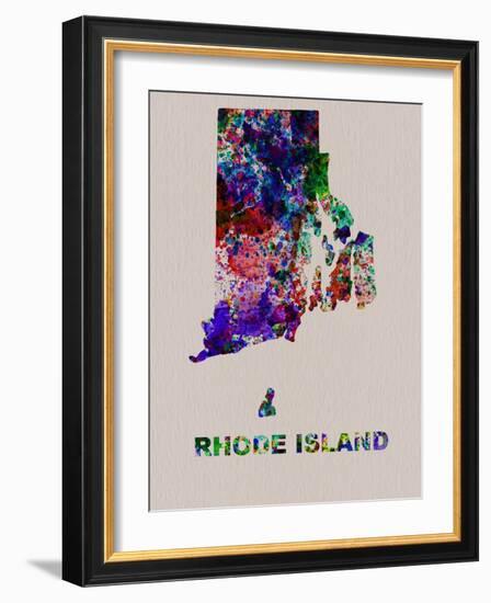 Rhode Island Color Splatter Map-NaxArt-Framed Art Print