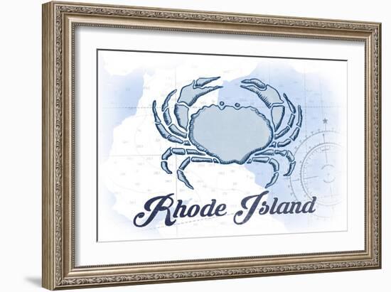 Rhode Island - Crab - Blue - Coastal Icon-Lantern Press-Framed Art Print