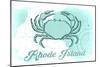 Rhode Island - Crab - Teal - Coastal Icon-Lantern Press-Mounted Art Print