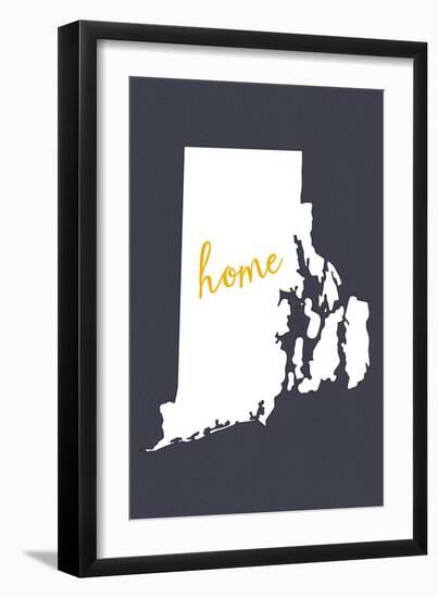 Rhode Island - Home State - White on Gray-Lantern Press-Framed Art Print