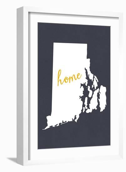 Rhode Island - Home State - White on Gray-Lantern Press-Framed Art Print