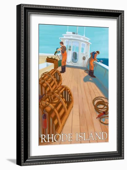 Rhode Island, Lobster Fishing Boat Scene-Lantern Press-Framed Art Print