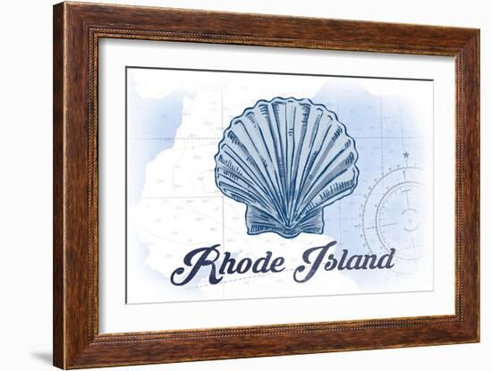 Rhode Island - Scallop Shell - Blue - Coastal Icon-Lantern Press-Framed Art Print