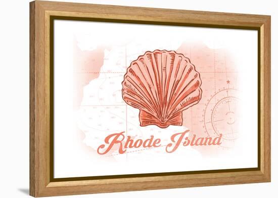 Rhode Island - Scallop Shell - Coral - Coastal Icon-Lantern Press-Framed Stretched Canvas