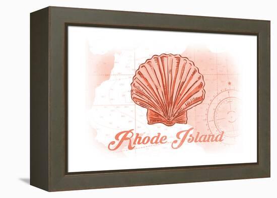 Rhode Island - Scallop Shell - Coral - Coastal Icon-Lantern Press-Framed Stretched Canvas