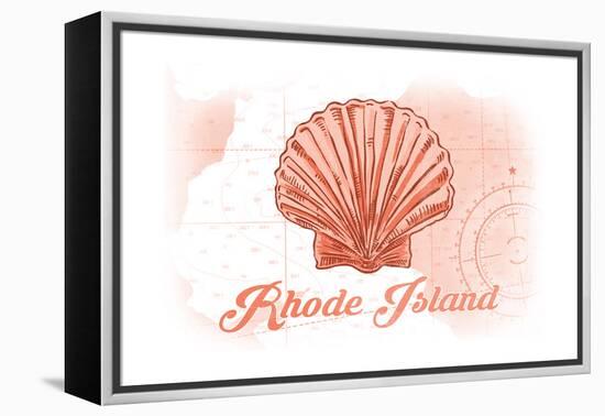 Rhode Island - Scallop Shell - Coral - Coastal Icon-Lantern Press-Framed Stretched Canvas