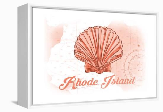 Rhode Island - Scallop Shell - Coral - Coastal Icon-Lantern Press-Framed Stretched Canvas