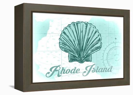 Rhode Island - Scallop Shell - Teal - Coastal Icon-Lantern Press-Framed Stretched Canvas