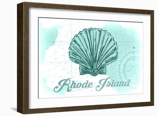 Rhode Island - Scallop Shell - Teal - Coastal Icon-Lantern Press-Framed Art Print