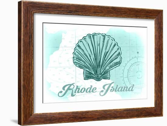 Rhode Island - Scallop Shell - Teal - Coastal Icon-Lantern Press-Framed Art Print